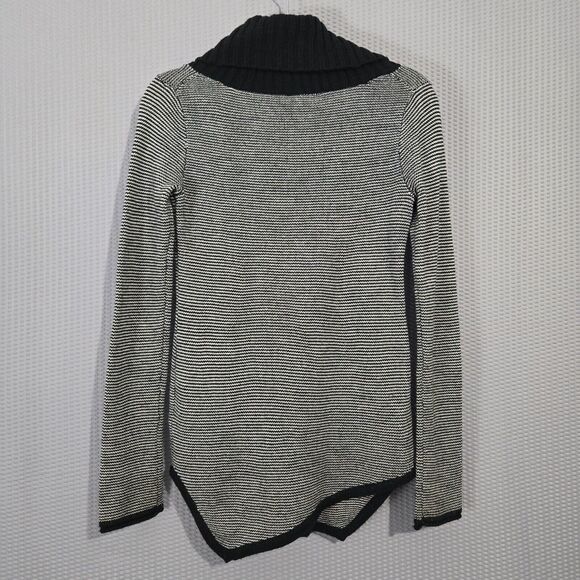 Express Womens Black White Striped Ribbed Cowl Neck Asymmetrical Sweater Size XS - Picture 2 of 5
